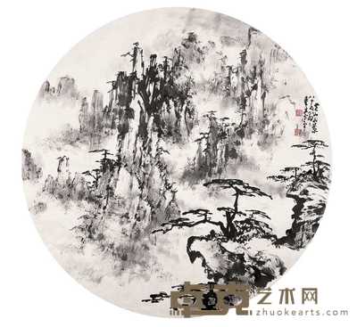 董寿平 黄山小景 镜心 直径90cm